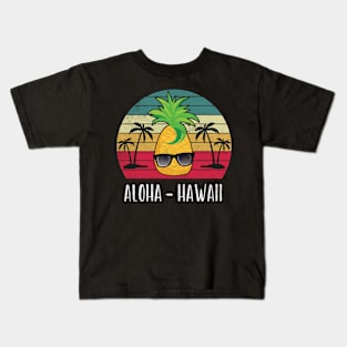 Aloha Hawaii Hawaiian Pineapple With Glasses Retro Vintage Kids T-Shirt